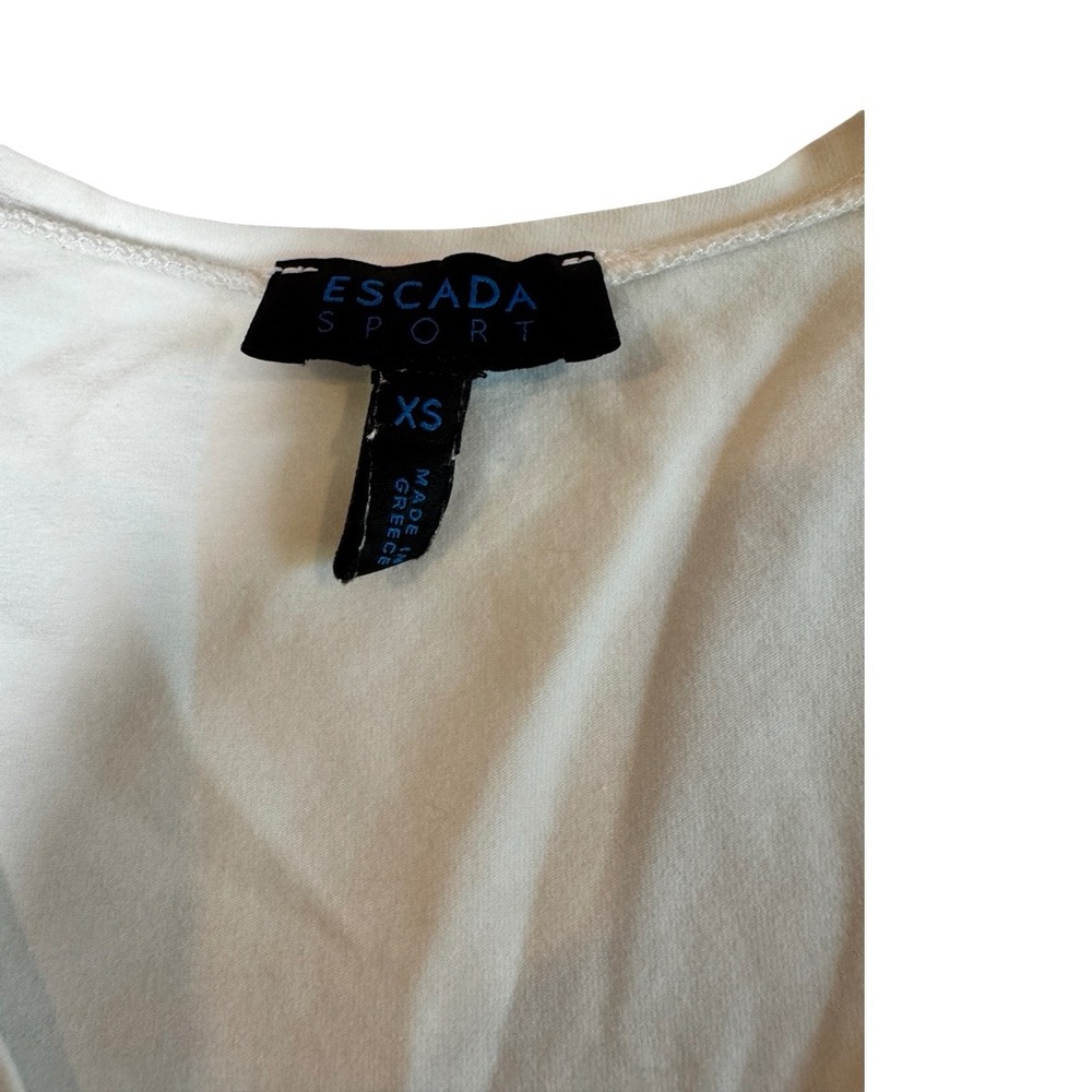 Escada Sport White Ski Graphic V-Neck Long Sleeve Top Glitter Accents XS Greece - Picture 5 of 7